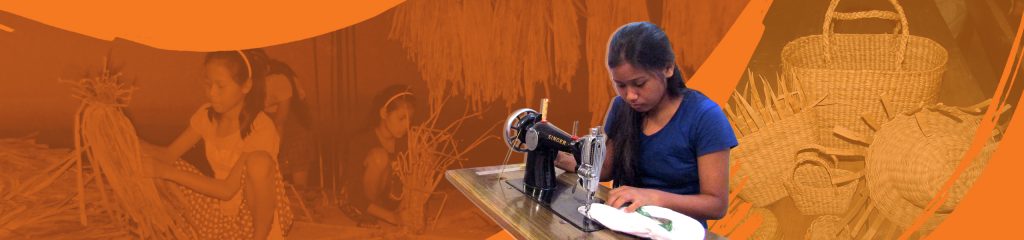 Women artisans at work on handloom crafts