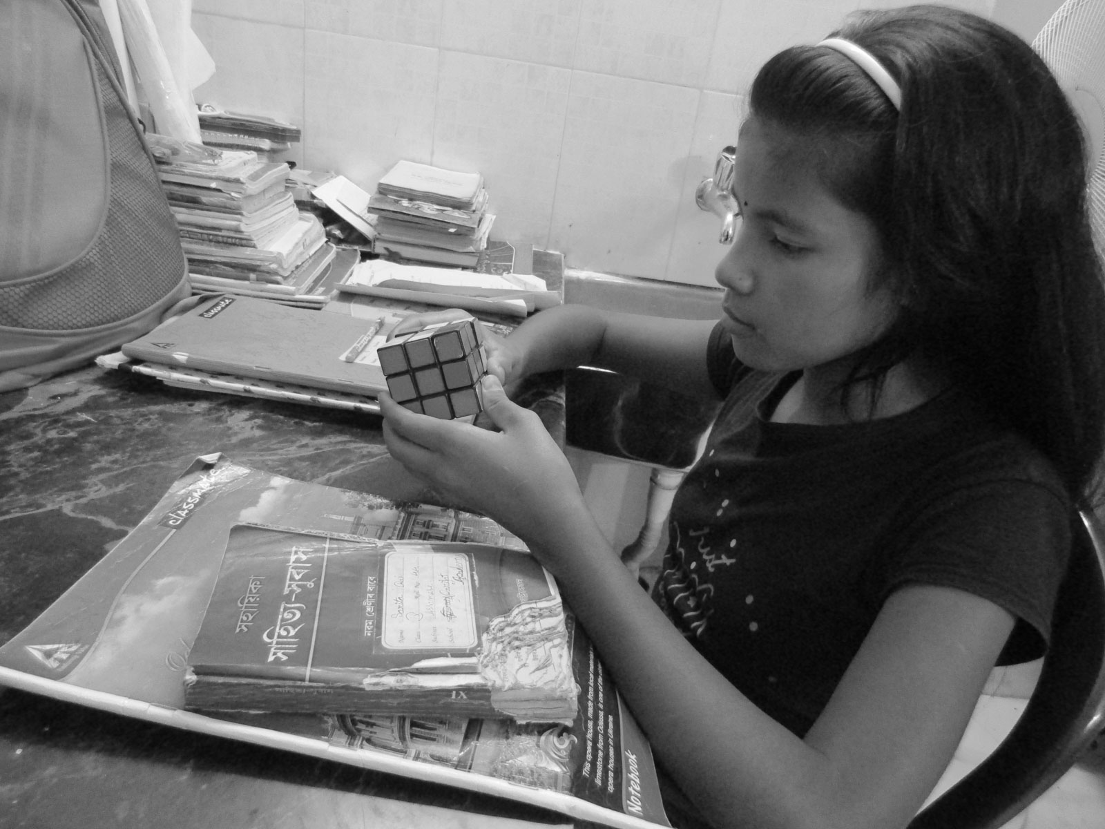 A girl learning at home